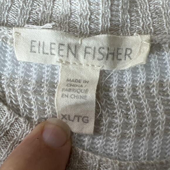 Eileen Fisher 100% Linen Knit Stripe Sweater XL Beige white striped - Picture 7 of 10